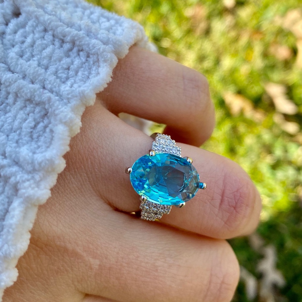 NEW 925 Sterling Silver Blue Stone Ring - Picture 1 of 13